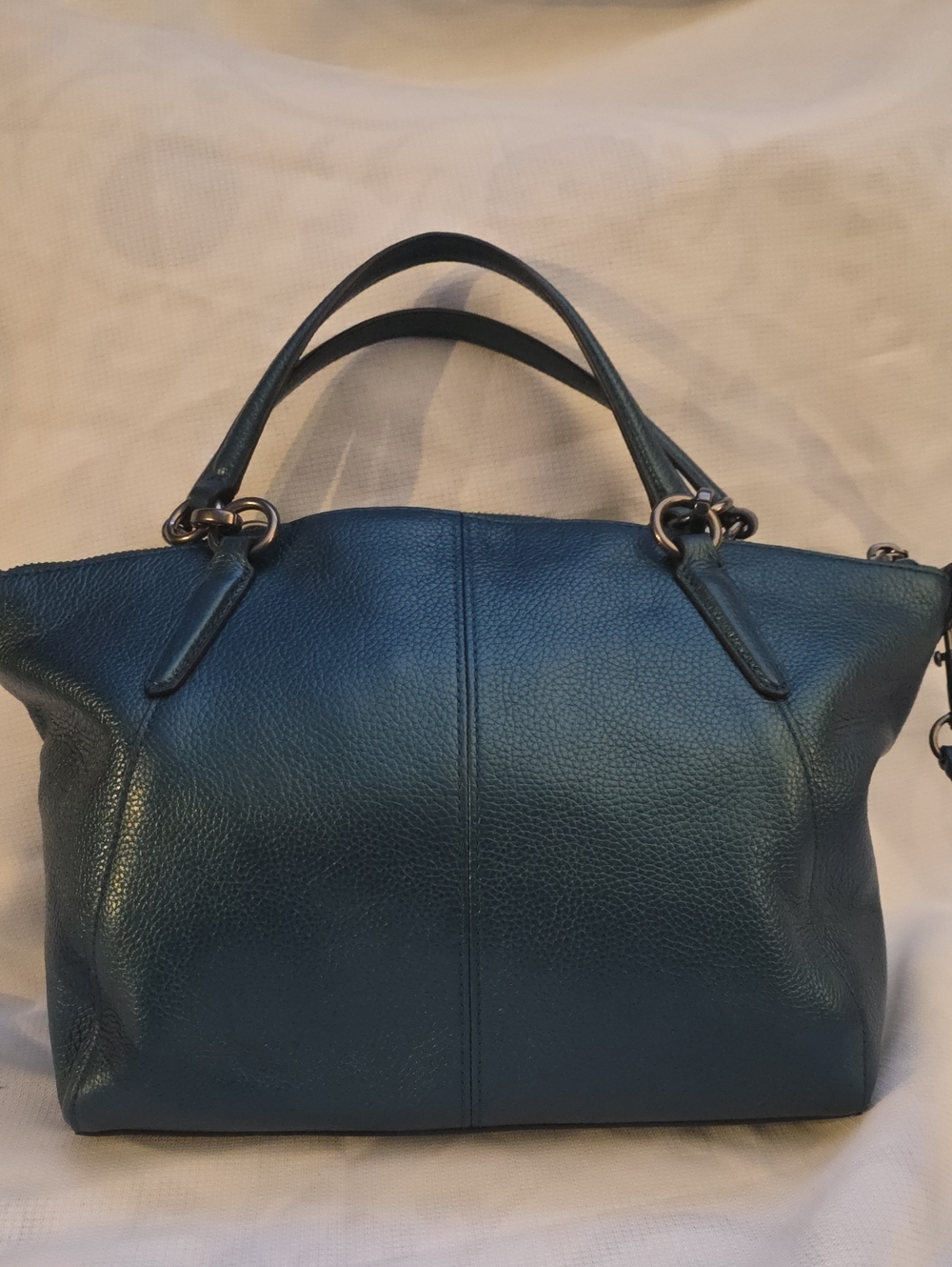 Coach Mini Kelsey Satchel in a metallic dark blue pebbled leather. - Picture 3 of 10